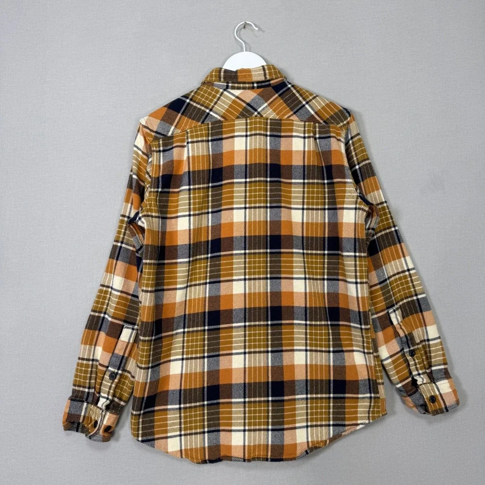 Filson Vintage Flannel Work Shirt Mens M Navy Cumin Plaid Thick Brushed Cotton